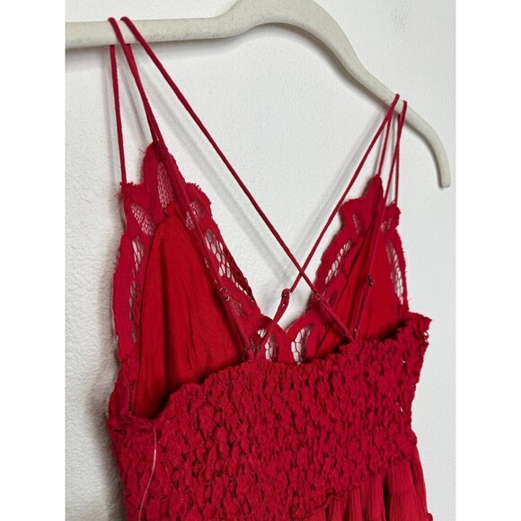 Free People Small Adella Cami Lace Tank Top Cherry Red Ruffled Peplum Hem NWT - Picture 10 of 13